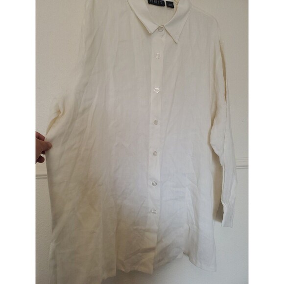 Finity 100% Linen Shirt Open Front Button Up Tunic Collared Vintage Womens 2XL - Picture 11 of 16